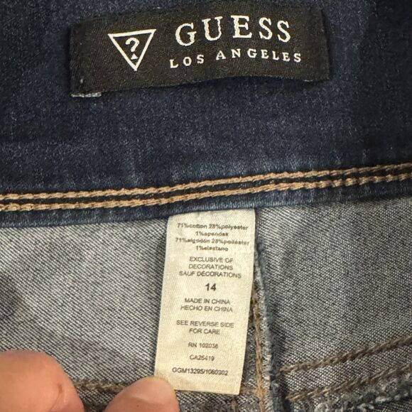 Guess High Rise Skinny Jeans Women Size 14 Triple Button Rhinestone Logo Glam - Picture 7 of 9